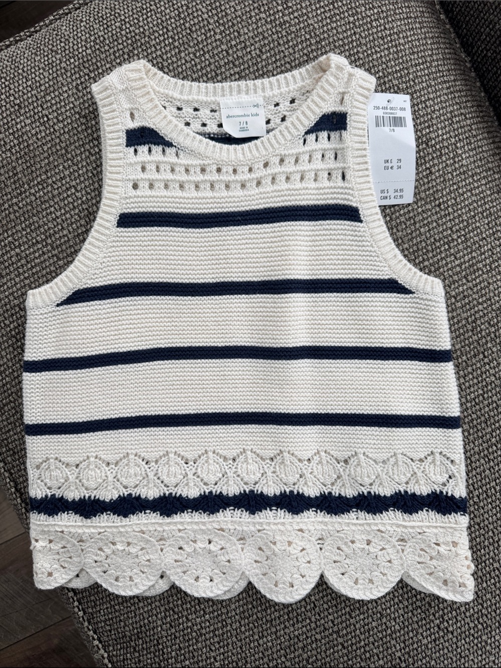 abercrombie kids Cream and Navy Crochet Stripe Tank Top